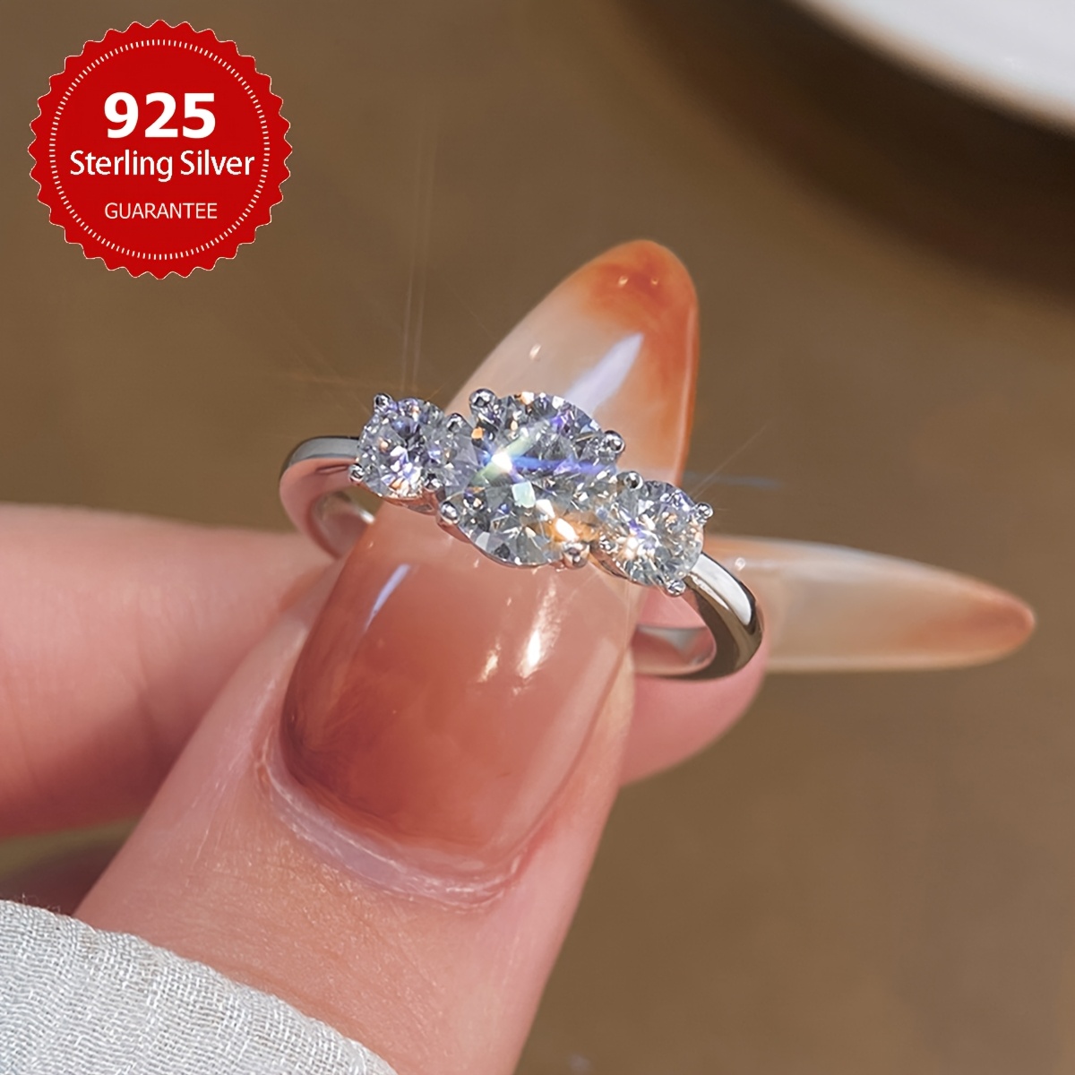 925 Silver Moissanite Engagement Ring Platinum Plated Gift Idea